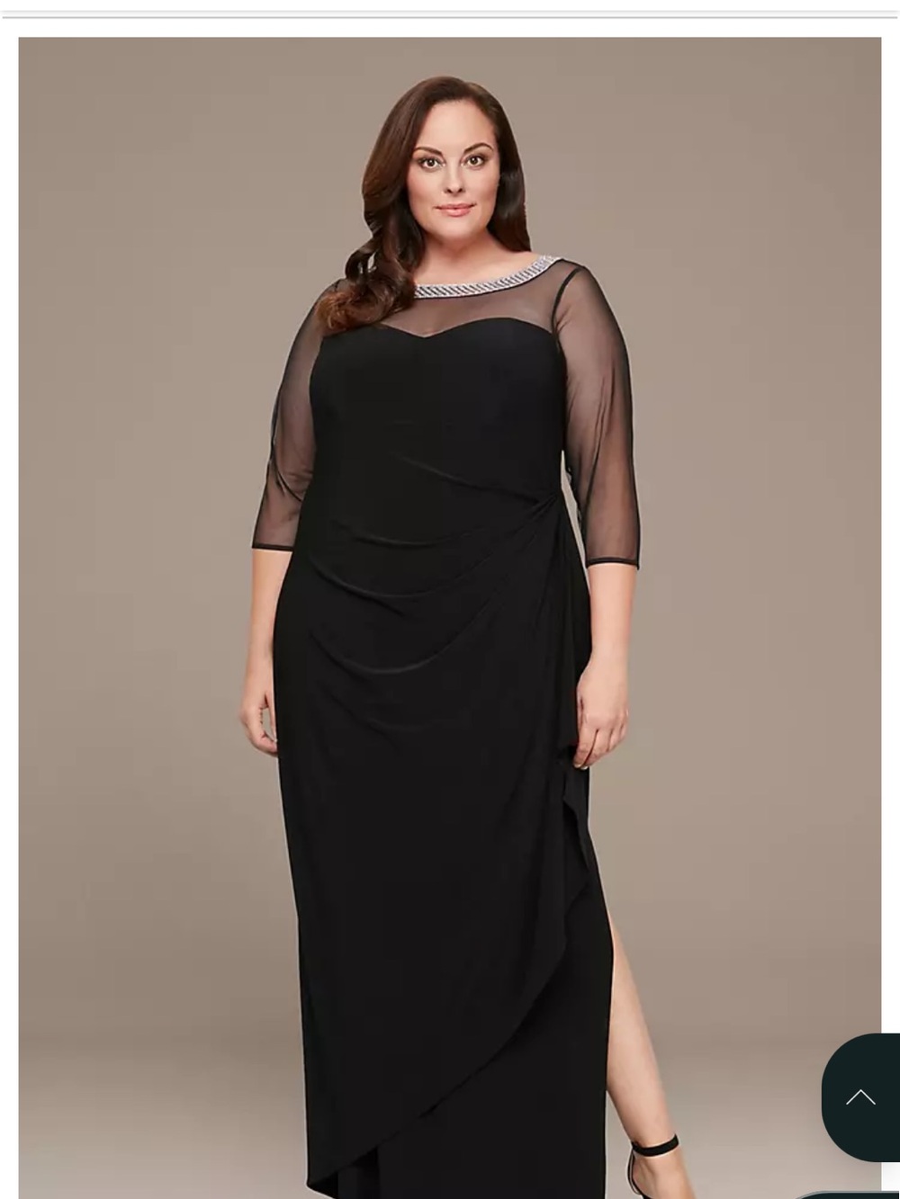 Black Mesh-Sleeve Evening Gown - Plus Size